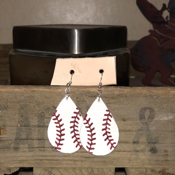 Baseball earrings with glitter red - Picture 1 of 3
